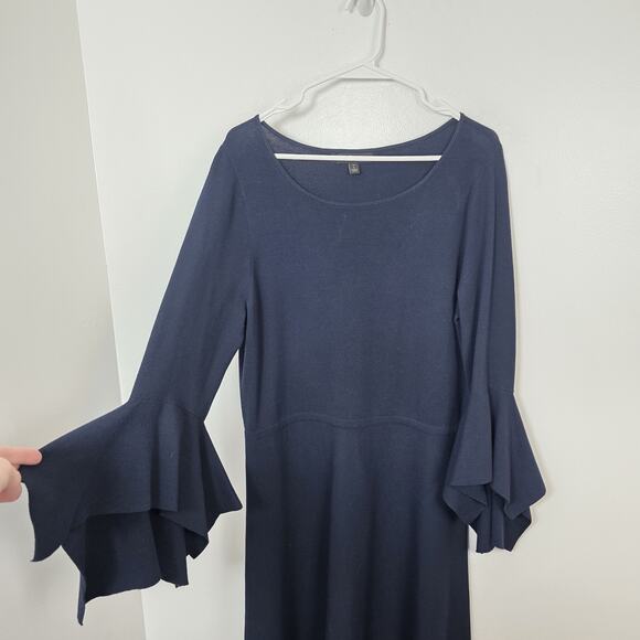 Banana Republic Navy Knit Handkerchief Long Sleeve Midi Dress Size L Tall - Picture 4 of 9